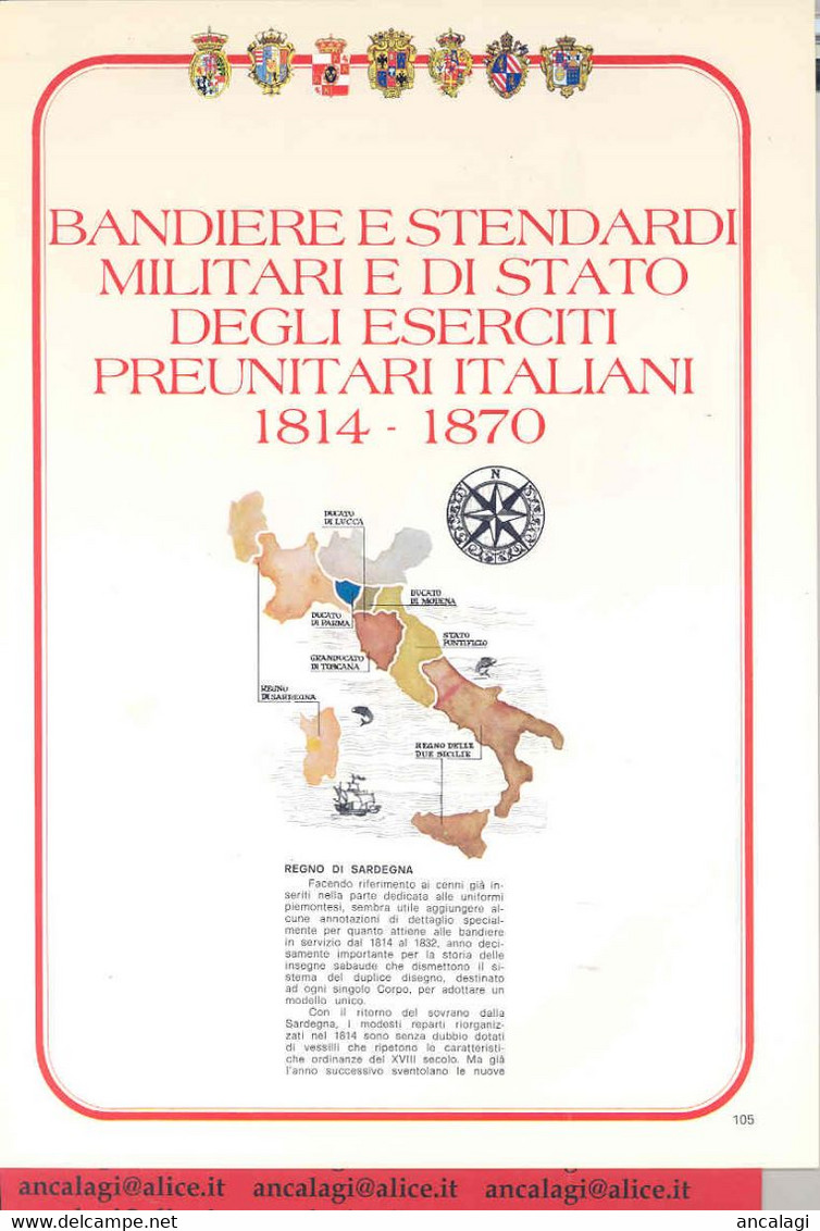 V.D.0238 - BANDIERE E STENDARDI, MILITARI E DI STATO, DEGLI ESERCITI PREUNITARI ITALIANI 1814-1870 - Flags