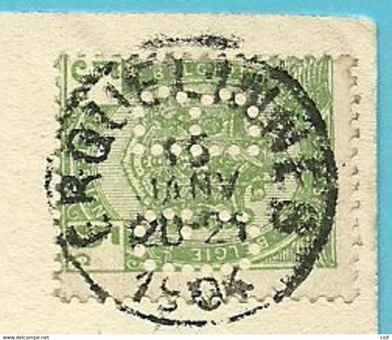 56 Op Kaart Stempel ERQUELINNES, Met Firmaperforatie (perfin) " G.B. " - 1863-09