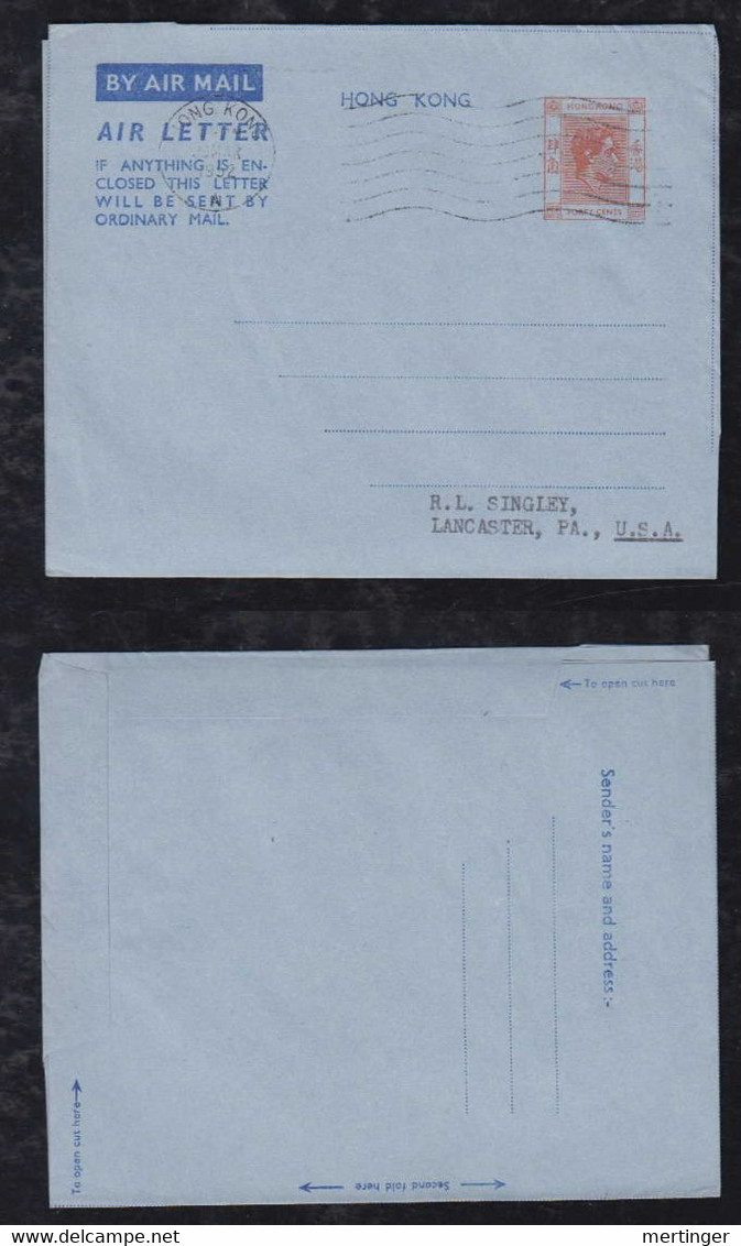 China Hong Kong 1952 Aerogramme Stationery Air Letter To LANCASTER USA - Cartas & Documentos