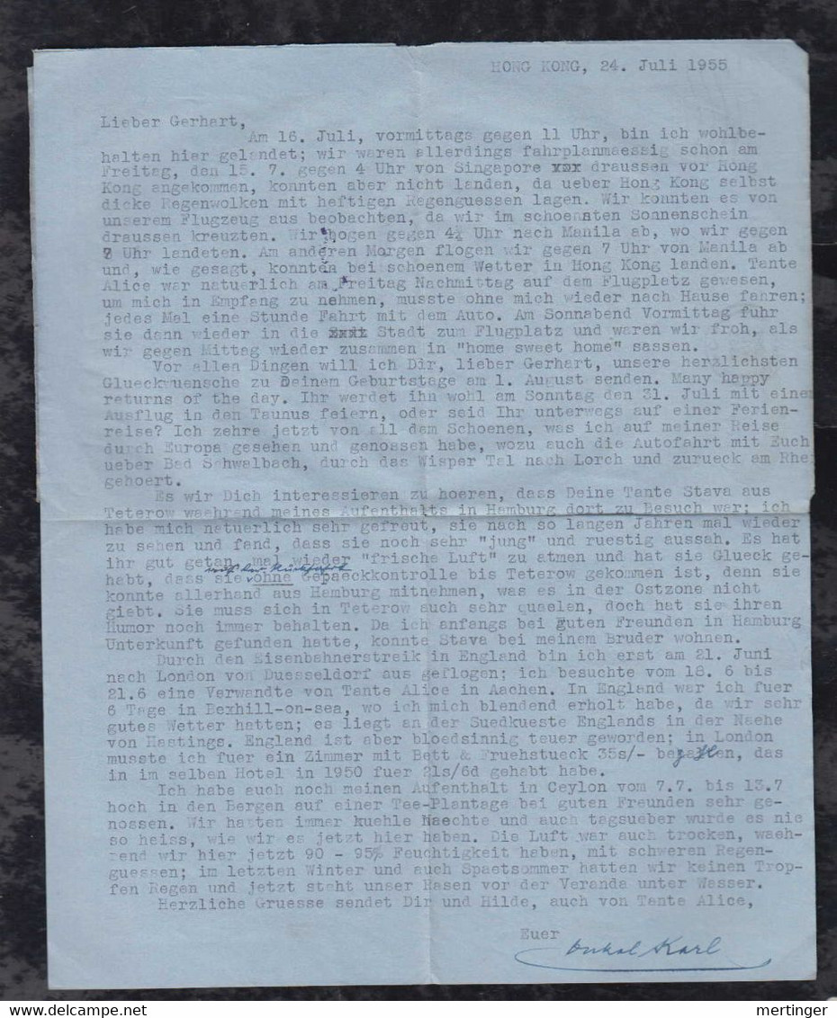 China Hong Kong 1955 Aerogramme Uprated Stationery Air Letter To WIESBADEN Germany - Lettres & Documents