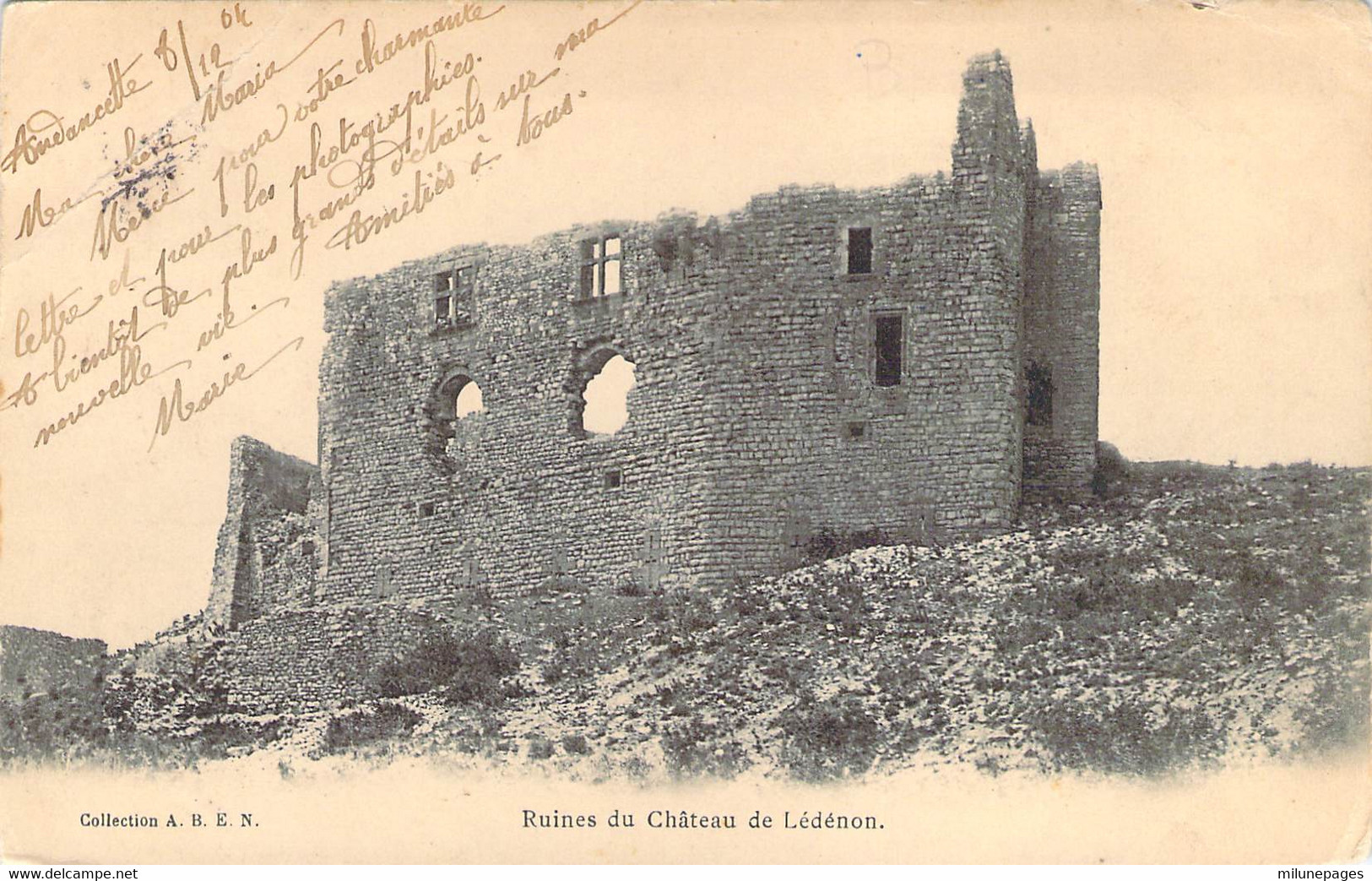 30 GARD Les Ruines Du Chateau De LEDENON Carte Précurseur - Otros & Sin Clasificación