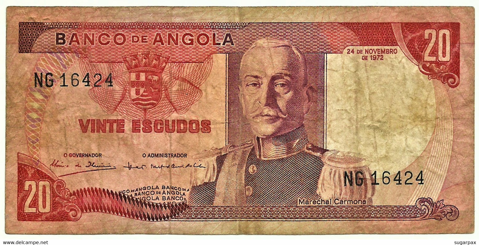 Angola - 20 Escudos - 24.11.1972 - Pick 99 - Série NG - Marechal Carmona - PORTUGAL - Angola