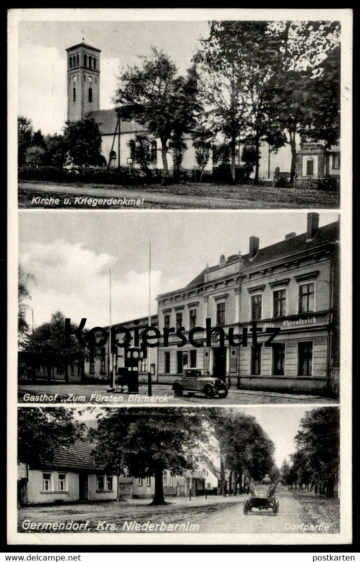 ALTE POSTKARTE GERMENDORF GASTHOF ZUM FÜRSTEN BISMARCK DORFPARTIE KIRCHE KREIS NIEDERBARNIM ORANIENBURG Ansichtskarte AK - Straubing