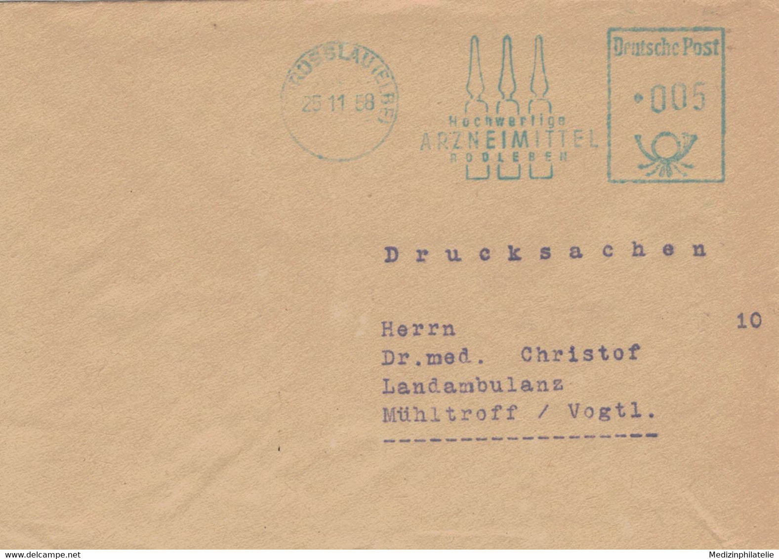 DDR Rosslau Elbe 1958 - Hochwertige Arzneimittel Rodleben - Ampullen > Mühltroff - Pharmacy
