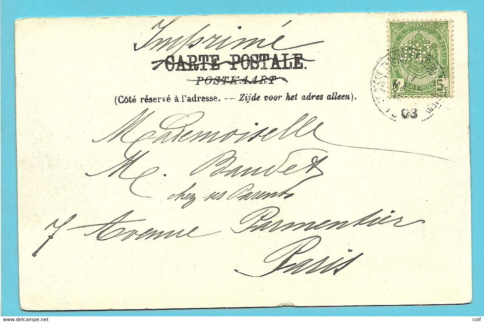 56 Op Kaart  , Met Firmaperforatie (perfin) " B.P." - 1863-09