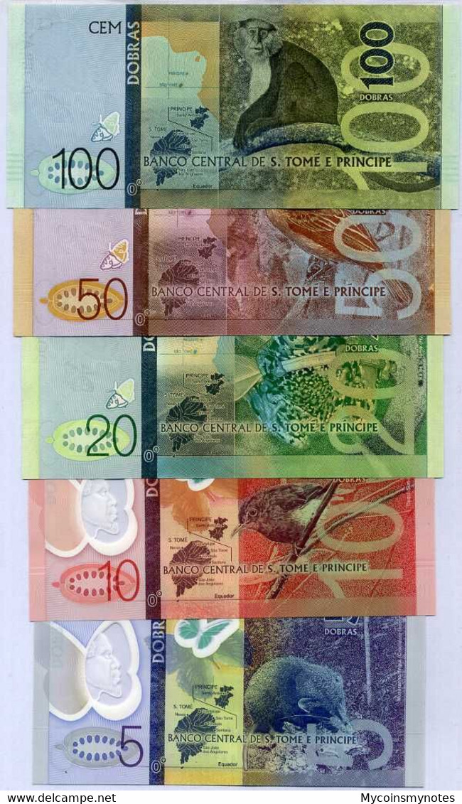 SÃO TOME & PRINCIPE SET OF 5, 10, 20, 50 AND 100 DOBRAS, 2018, UNC - San Tomé Y Príncipe