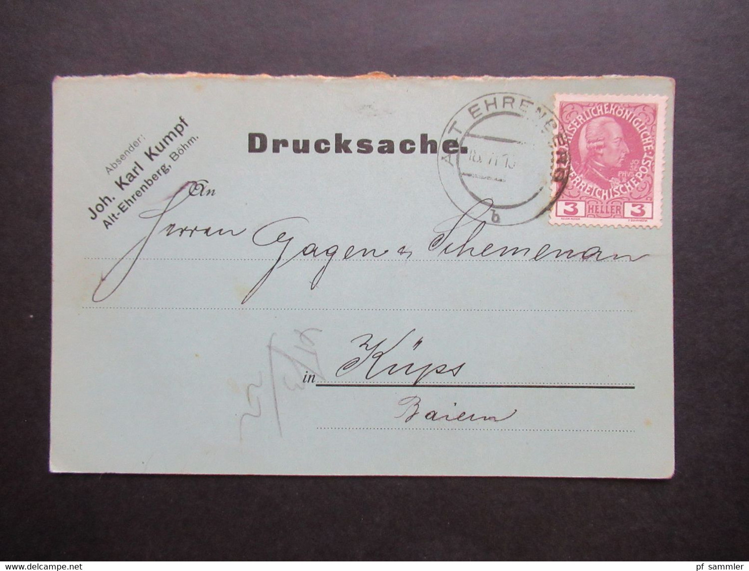 Österreich 1910 Nr. 141 EF Drucksache Joh. Karl Kumpf Alt-Ehrenberg Böhmen Bezüglich Offerte Holzbast Erzeugnisse - Lettres & Documents