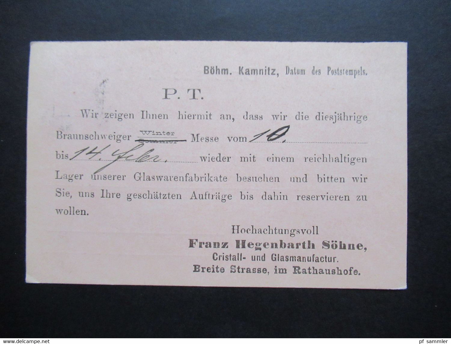 Österreich 1910 Nr. 141 EF Drucksache Böhm. Kamnitz Bezüglich Braunschweiger Wintermesse 1910 Glaswarenfabrikate - Covers & Documents