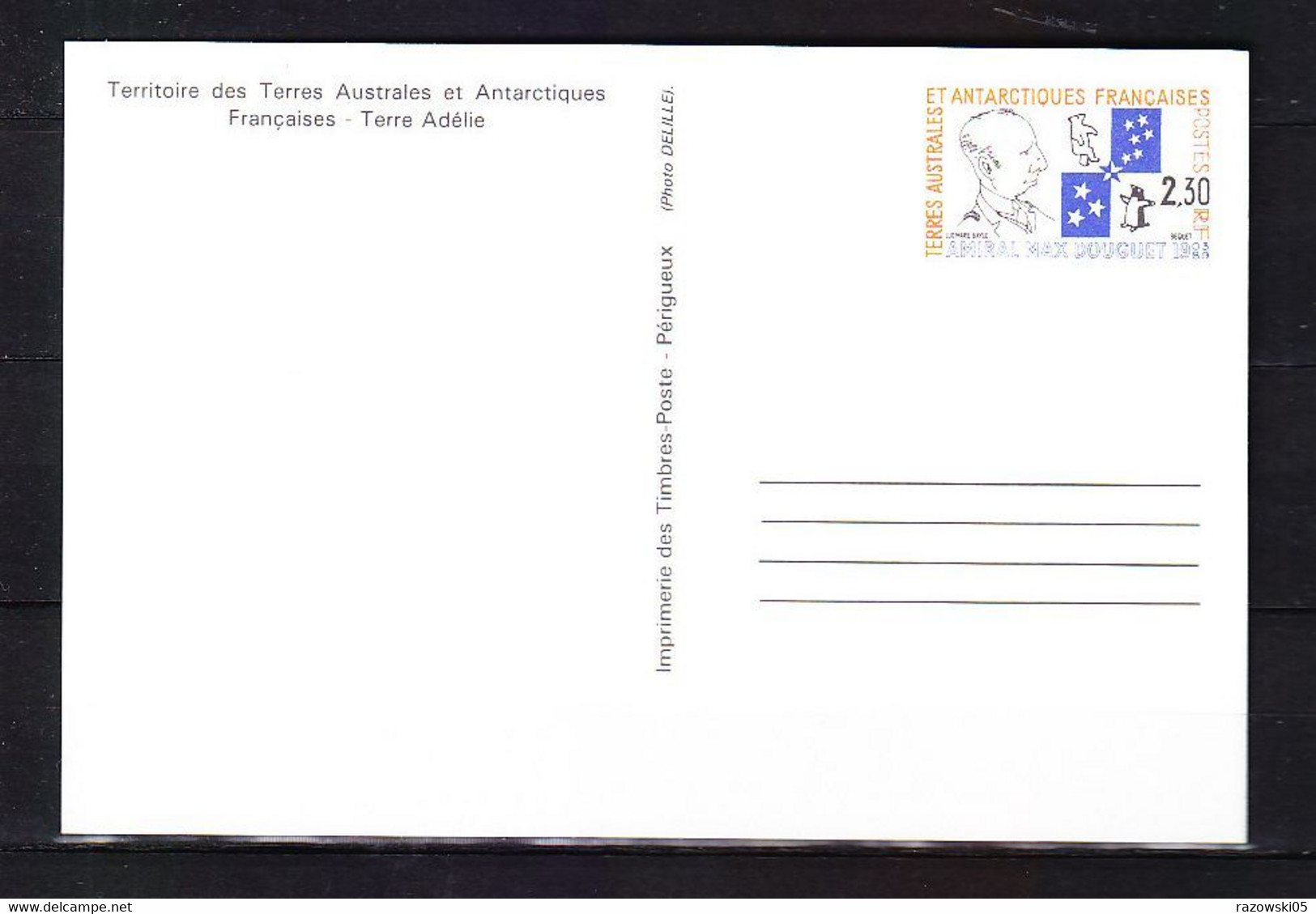 FRANCE TIMBRE. . . . . . . . . . . . . . . . . .  CARTE POSTALE ENTIER POSTAL TERRES AUSTRALES ANTARCTIQUES TERRE ADELIE - Postal Stationery