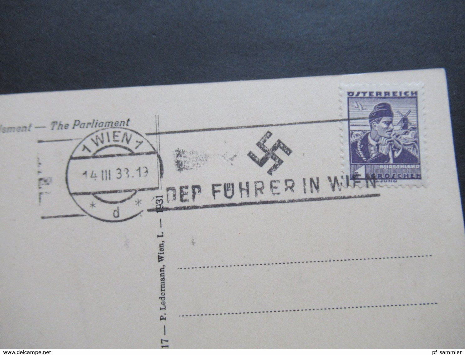 Österreich Ostmark 1933 AK Wien Parlament Werbestempel Wien 1 Der Führer In Wien Propaganda Stempel - Brieven En Documenten