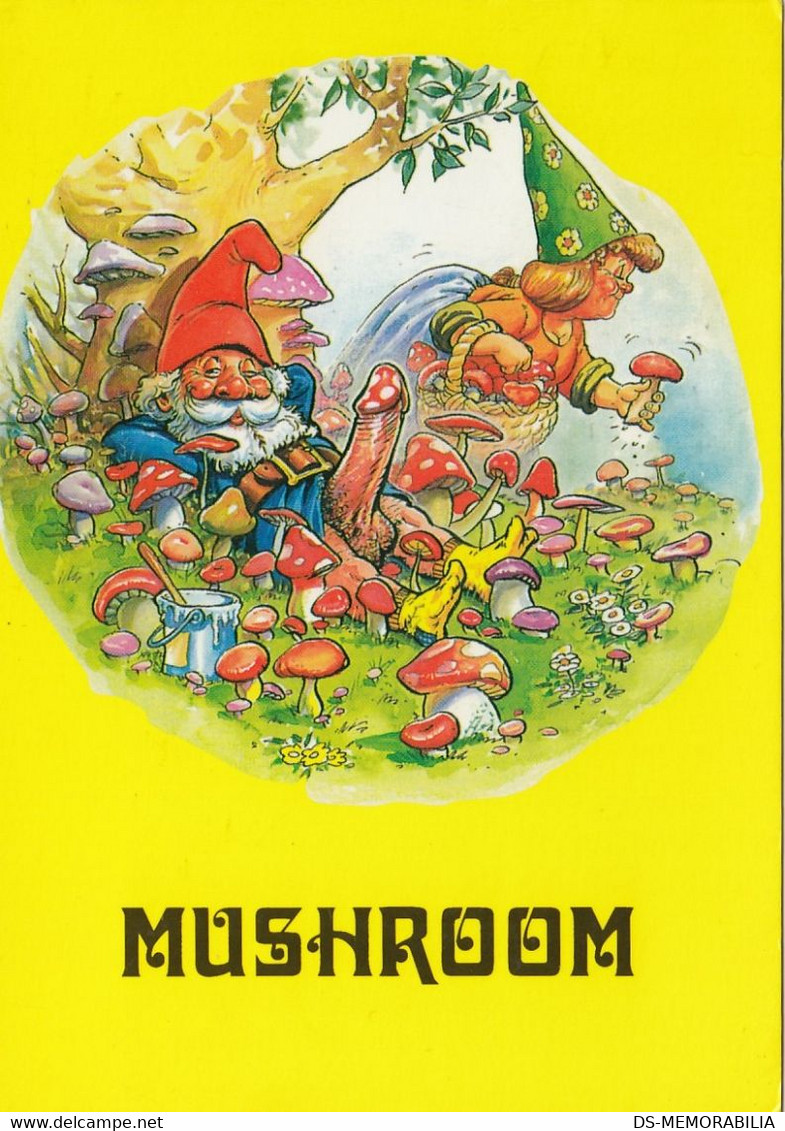 Gnome Dwarf Mushrooms Picking Humorous Postcard - Pilze