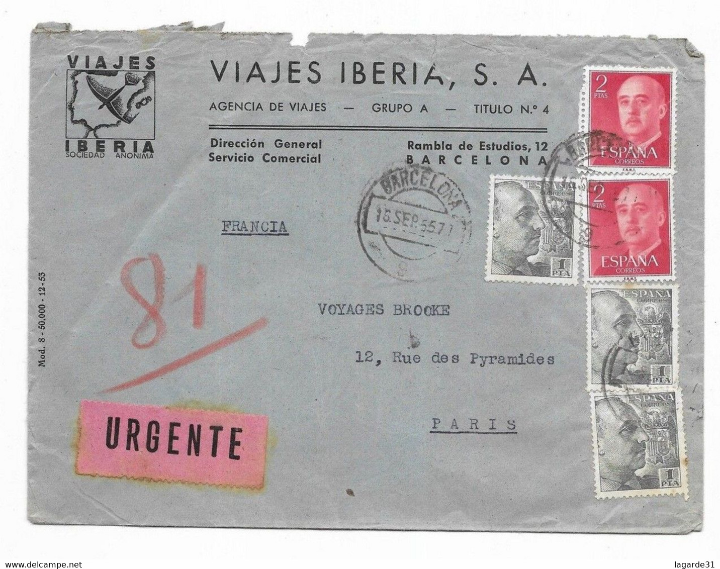 1955 ESPAGNE VIAJES IBERIA BARCELONA - Frankeermachines (EMA)