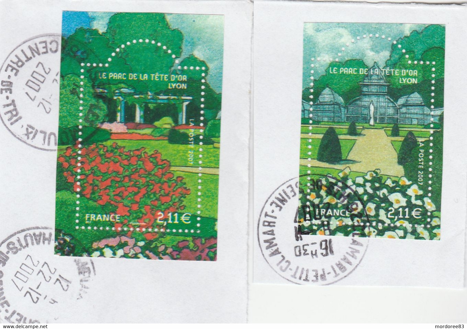 FRANCE 2007 YT 4047 + 4048 OBLITERE SUR FRAGMENT JARDINS DE FRANCE PARC DE LA TETE D OR LYON - - Used Stamps