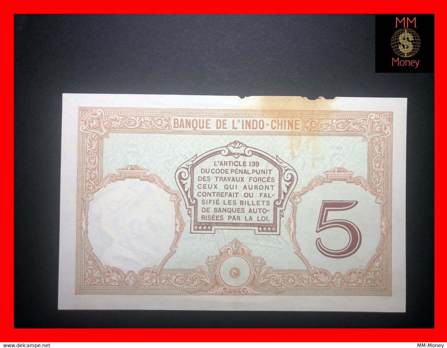 NEW CALEDONIA  NOUMEA  5 Francs 1926   P. 36  Stain - Missing Border  But Crisp  AU - Numea (Nueva Caledonia 1873-1985)