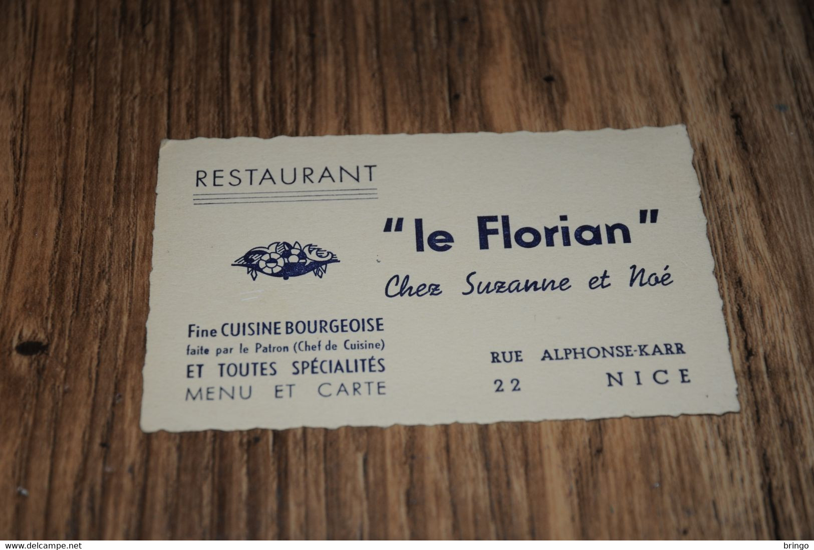 FRANCE, NICE,  RESTAURANT "LE FLORIAN" - CHEZ SUZANNE ET NOÉ / CARTE DE VISITE - Cafés, Hôtels, Restaurants