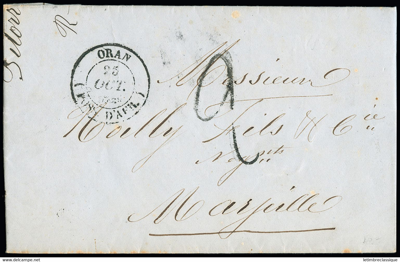 FRANCE Lettre Avec CAD Type 14 "Oran (poss. D'Afr)" (25 Oct 1849) Pour Marseille Avec Taxe 2 Tampon Façon Manuscrite. TB - 1801-1848: Precursori XIX