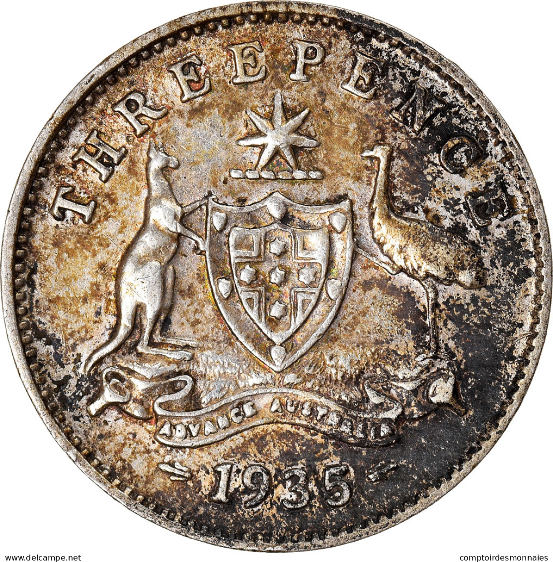 Monnaie, Australie, George V, Threepence, 1935, TTB, Argent, KM:24 - Threepence