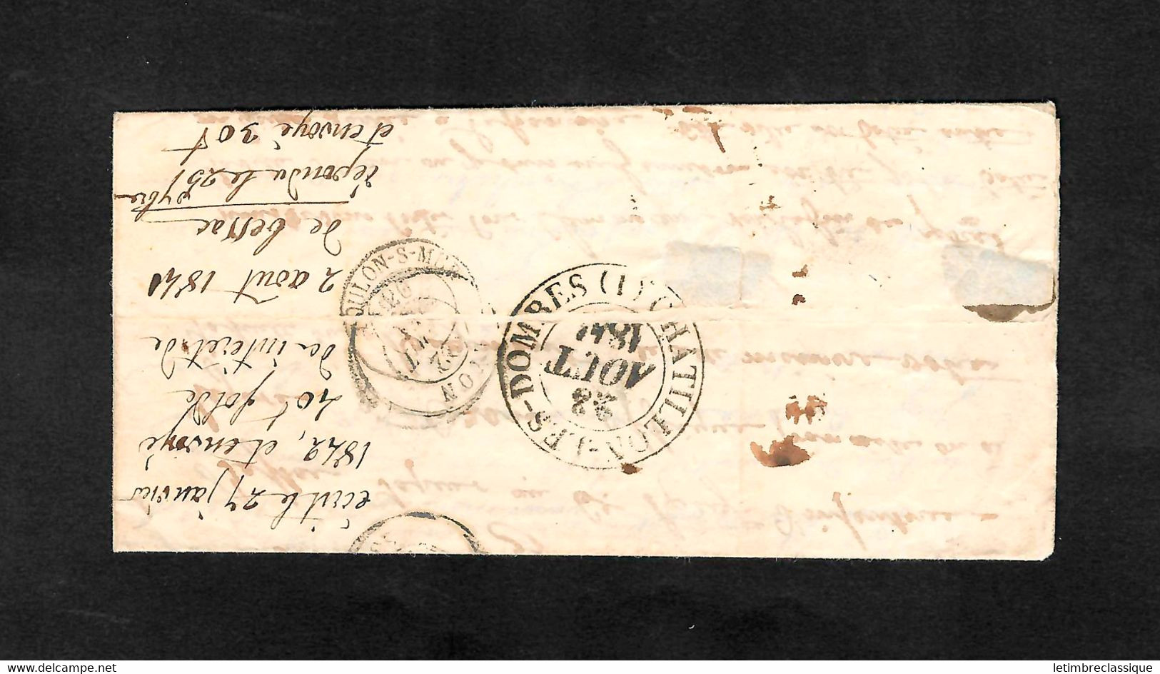 FRANCE Lettre Avec CAD Type 15 "Oran Algérie" Pour Chatillon Les Dombes (Ain) Avec Taxe 8 Manuscrite + Décime Rural Noir - 1801-1848: Precursori XIX