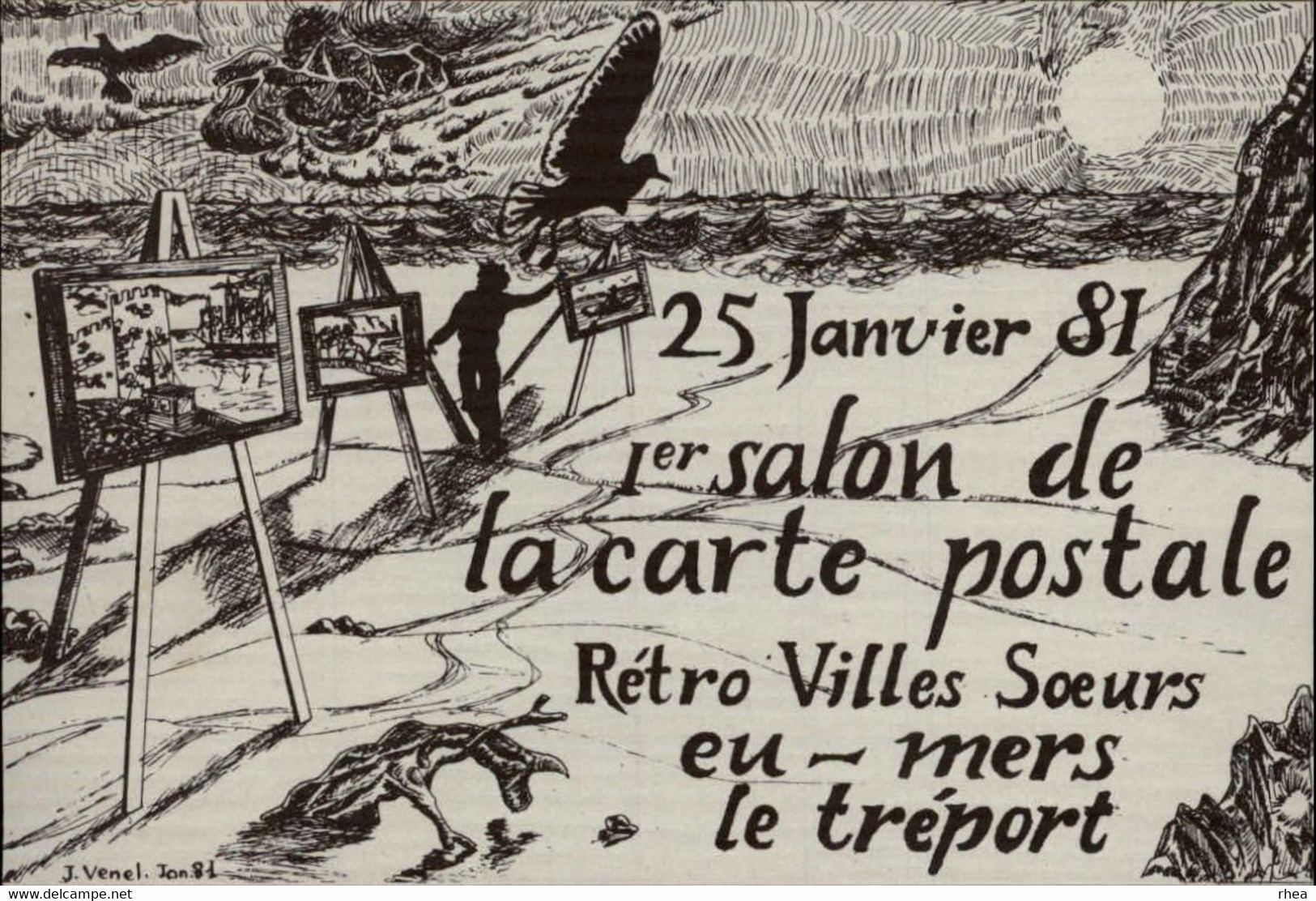 SALONS DE COLLECTIONS - Salon De Cartes Postales - Les Villes Sœurs - Eu - Le Tréport - Mers - 1981 - Dessin De Venel - Bourses & Salons De Collections