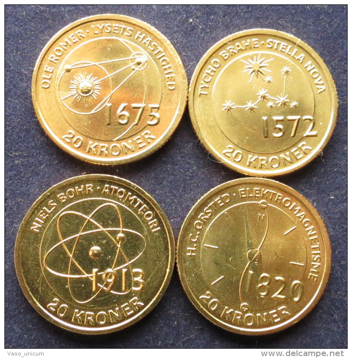 Denmark 4 X 20 Krone 2013 Dinamarca Danemark ORSTED ROMER TYCHO BRAHE NIELS BOHR One Set From Roll - Danimarca