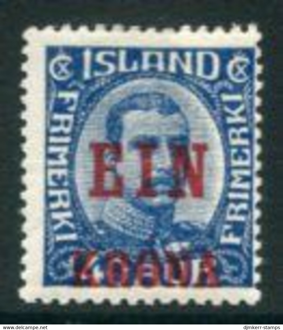 ICELAND 1926 Ein Krona On 40 A Surcharge MNH / **.   Michel 121 - Nuovi