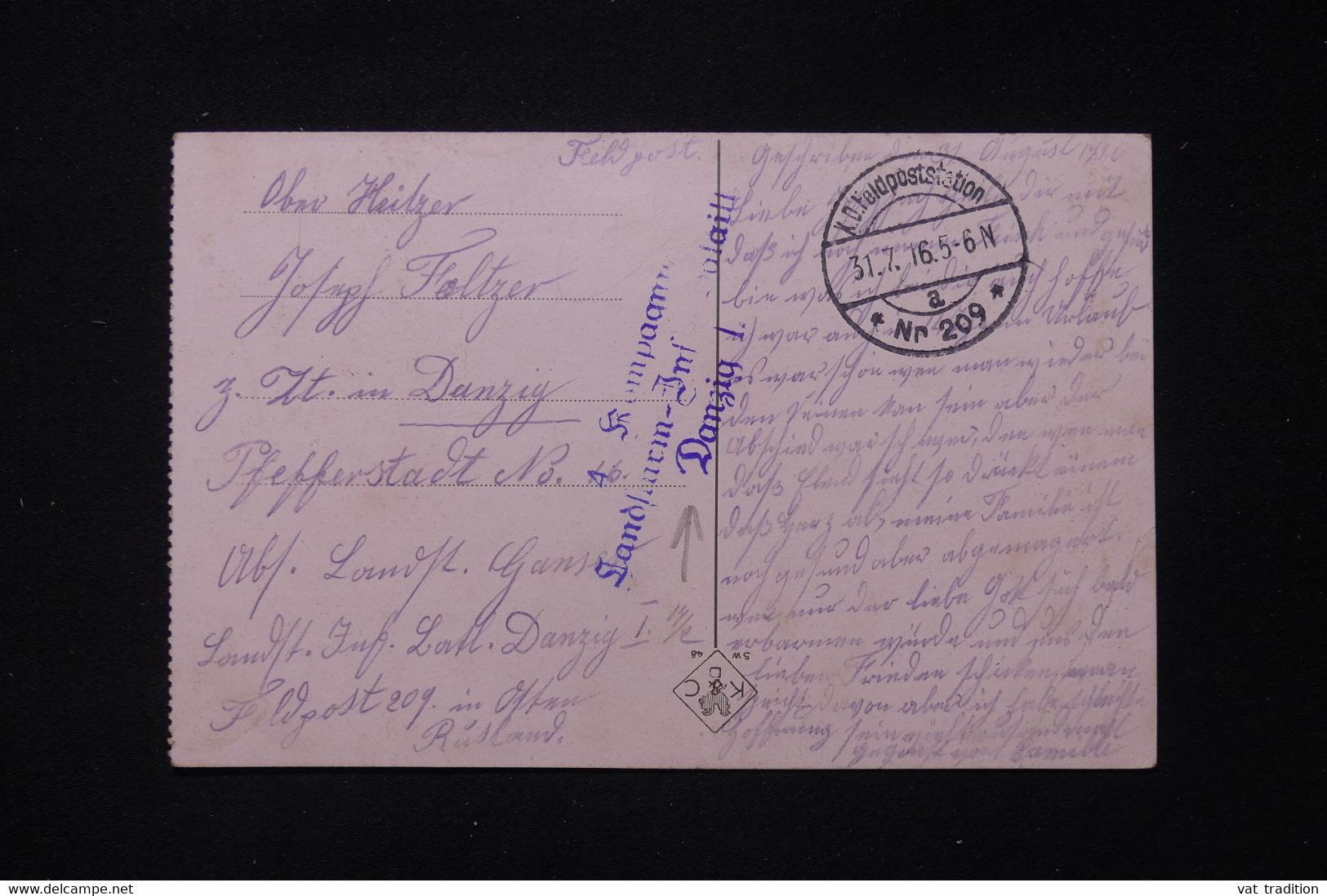 ALLEMAGNE - Carte Postale En Feldpost En 1916 D'un Soldat à Danzig - L 87436 - Cartas & Documentos