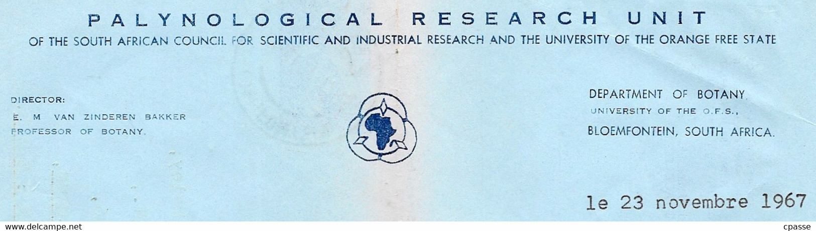 1967 Aérogramme South-Africa (Palynological Research Unit BLOEMFONTEIN Department Of Botany) Pour Dakar Sénégal - Posta Aerea