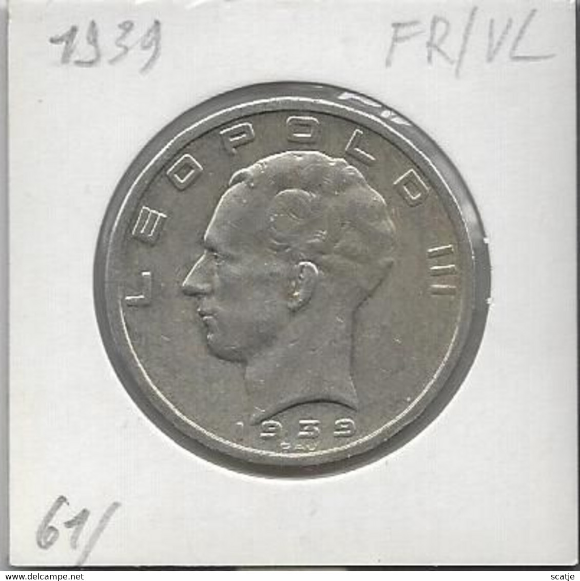 AR ZILVER -  50 FRANK   -   LEOPOLD III.  -  1939  FR/VL.  20 Gr - 16,70 Zuiver Zilver - 50 Frank