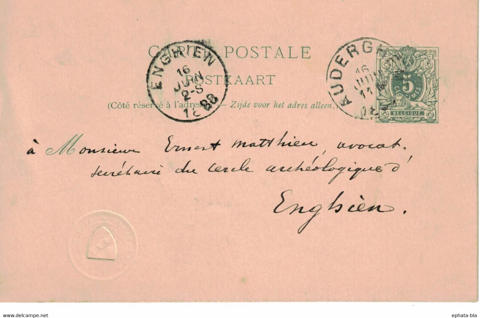 Ernest Mathieu Enghien De Charles Venden Heetvelded'Auderghem. Timbre Sec Avec Blason à Identifier - Postkarten 1871-1909