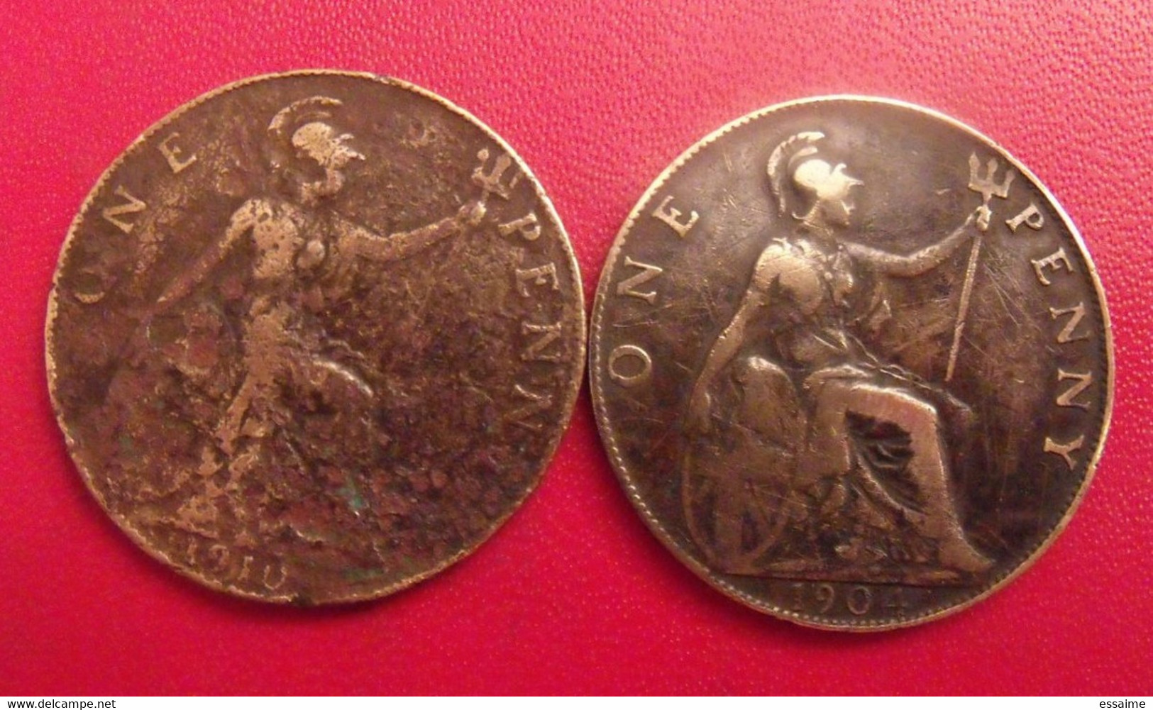 Grande-Bretagne.  Lot De 2 Pièces De 1 One Penny 1904 Et 1910. Edouard VII. Edward - Andere & Zonder Classificatie