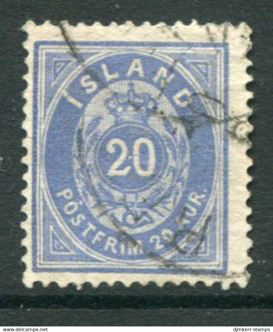 ICELAND 1882 20 Aurar Ultramarine, Used.  Facit 15a, Michel 14Ab, SG 22 Cat. £275. - Oblitérés