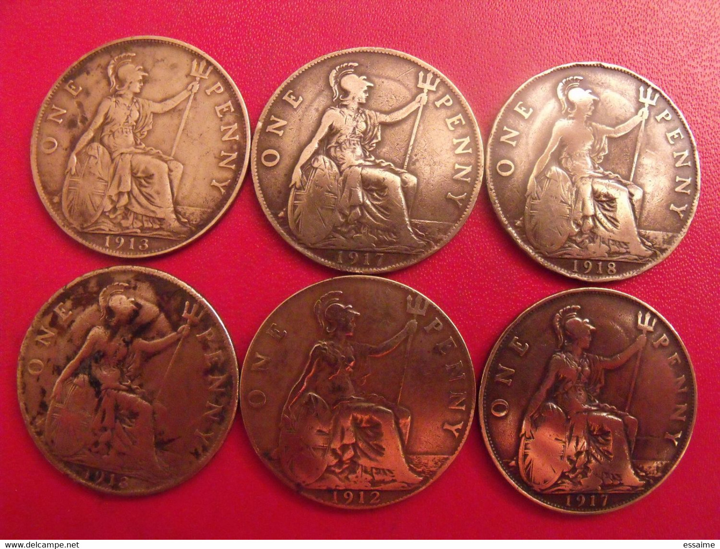 Grande-Bretagne. Lot De 6 Pièces De 1 One Penny 1912 1913, 1917, 1918. Georges V - Andere & Zonder Classificatie