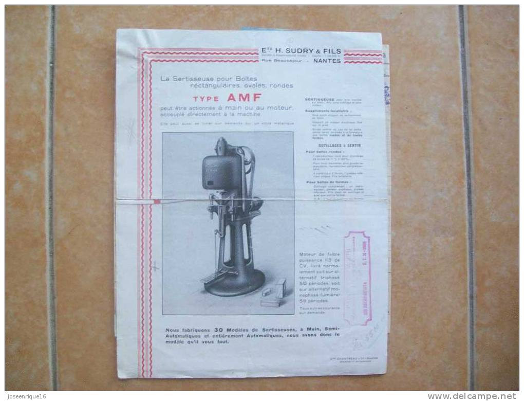 SUDRY & FILS. MONTEVIDEO Burdeaux EXPORT DOCUMENTATION. Staking Tool BROCHURE. 1936 - Machines