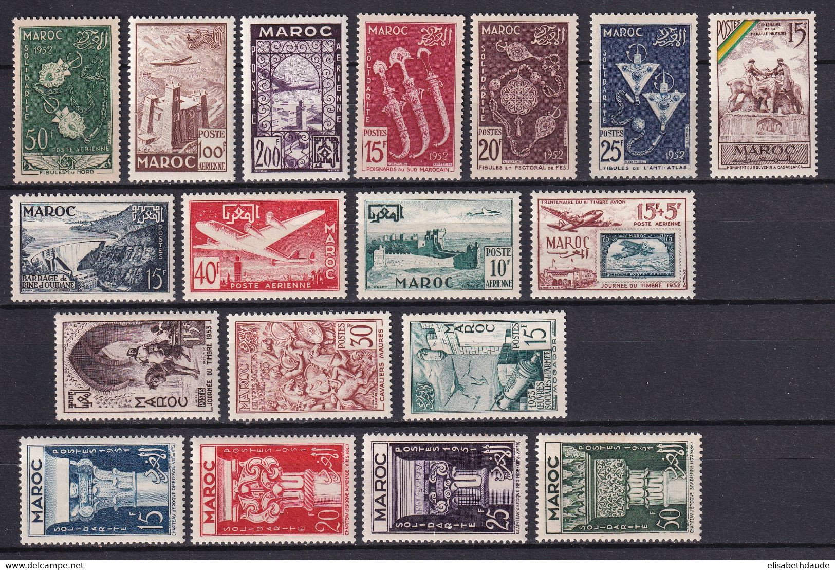 1952/1953 - MAROC - ANNEES COMPLETES Avec POSTE AERIENNE - YVERT N°315/326 + PA 84/93 * MLH - COTE 2022 = 59 EUR. - Unused Stamps