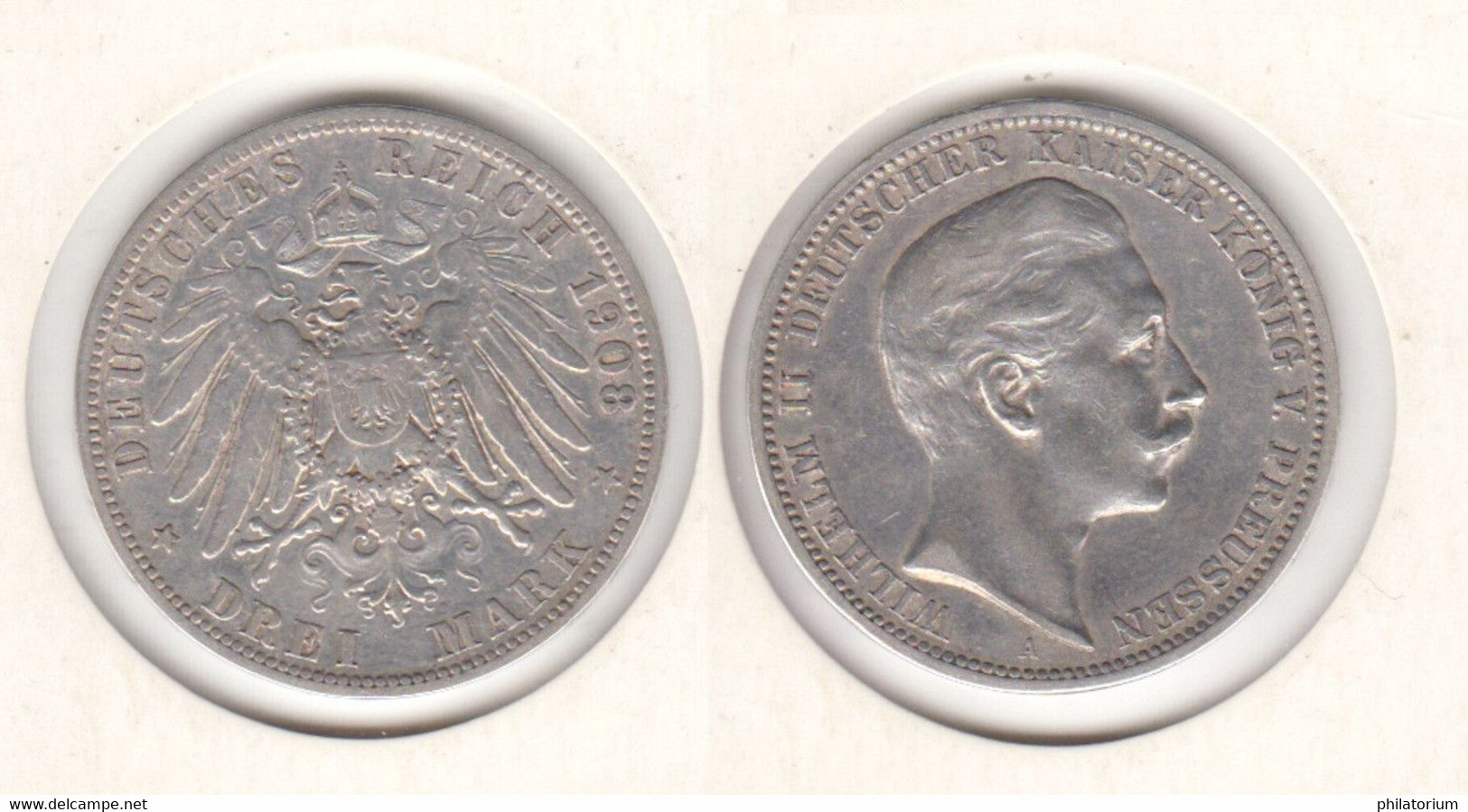 Allemagne  3 Mark 1908 A  Prusse  Preussen   Deutschland  Germany - 2, 3 & 5 Mark Argento