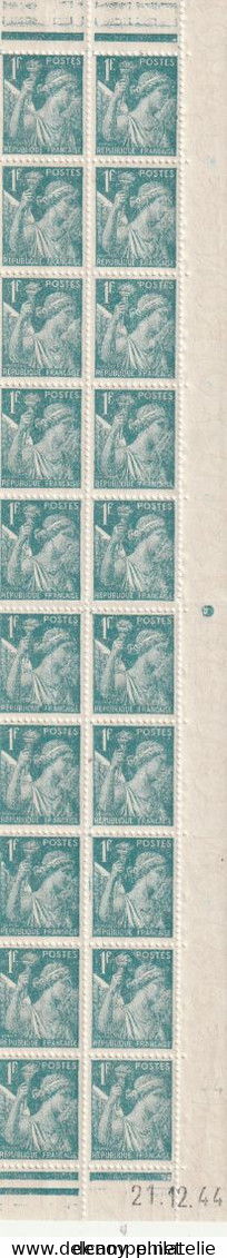 Iris Bloc De 20 Timbres Avec Bord De Feuille Filigrané N° 650a Avec Coin Daté, Le Tout Sans Charniére ** - 1939-44 Iris