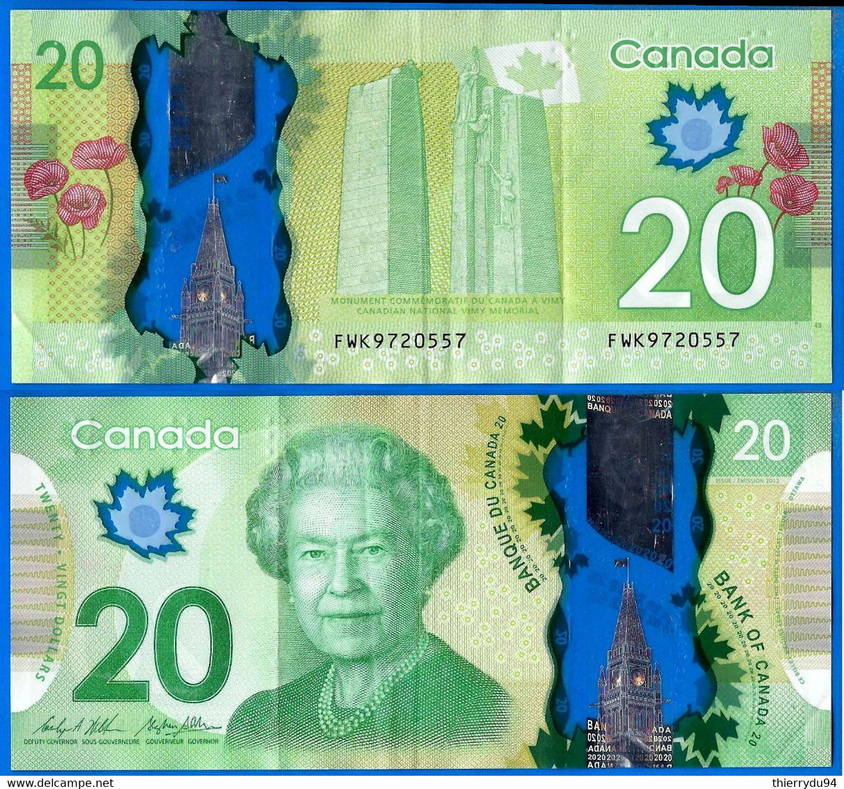 Canada 20 Dollars 2012 Prfix FWK Polymere Billet Reine Elisabeth Fleur Monument Paypal Bitcoin OK! - Kanada