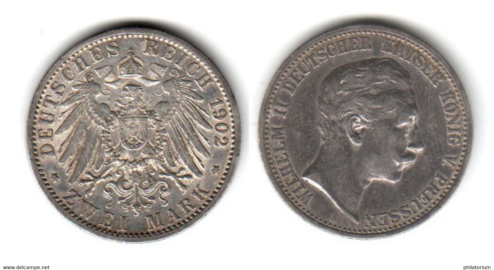 Allemagne  Prusse 2 Mark 1902 A Guillaume II  Wilhelm II  Preussen  Deutschland  Germany - 2, 3 & 5 Mark Argento