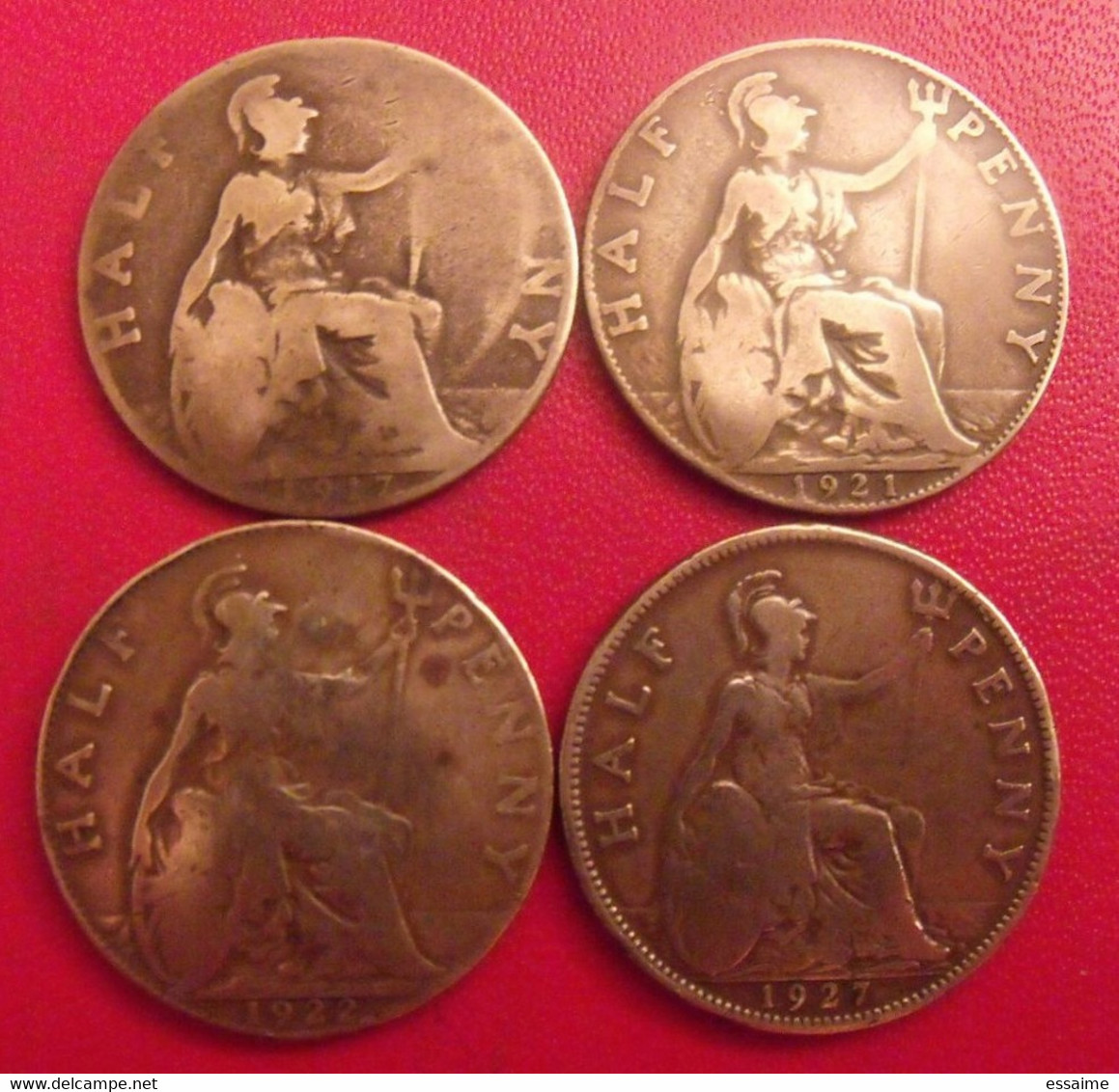 Grande-Bretagne. Lot De 4 Pièces De 1/2 Half Penny 1917, 1921, 1922, 1927. Georges V - Other & Unclassified