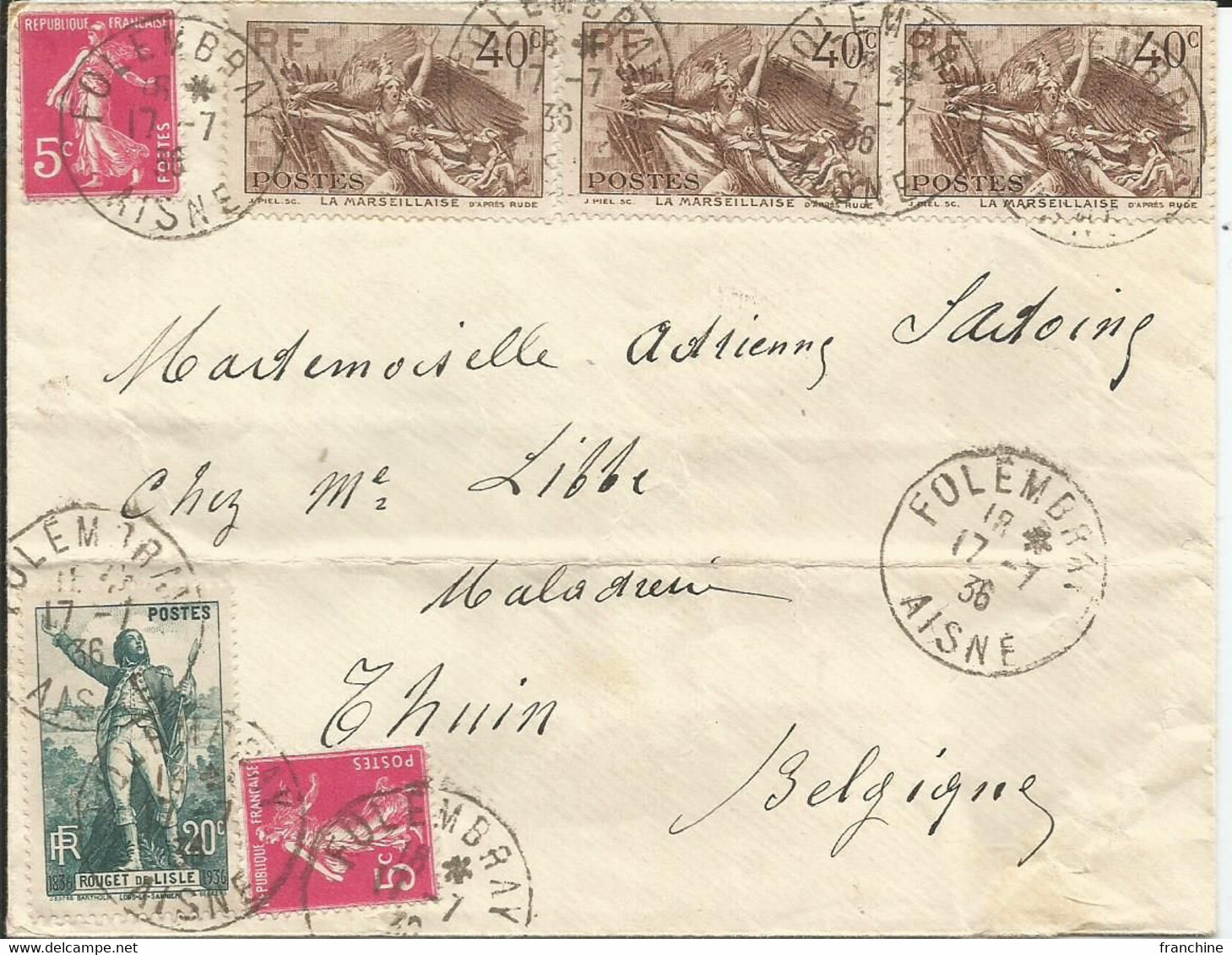 SOLDES -1936 - N° 314 Et 315 (X3) Oblitérés (o) Sur Lettre De FOLEMBRAY - Lettres & Documents