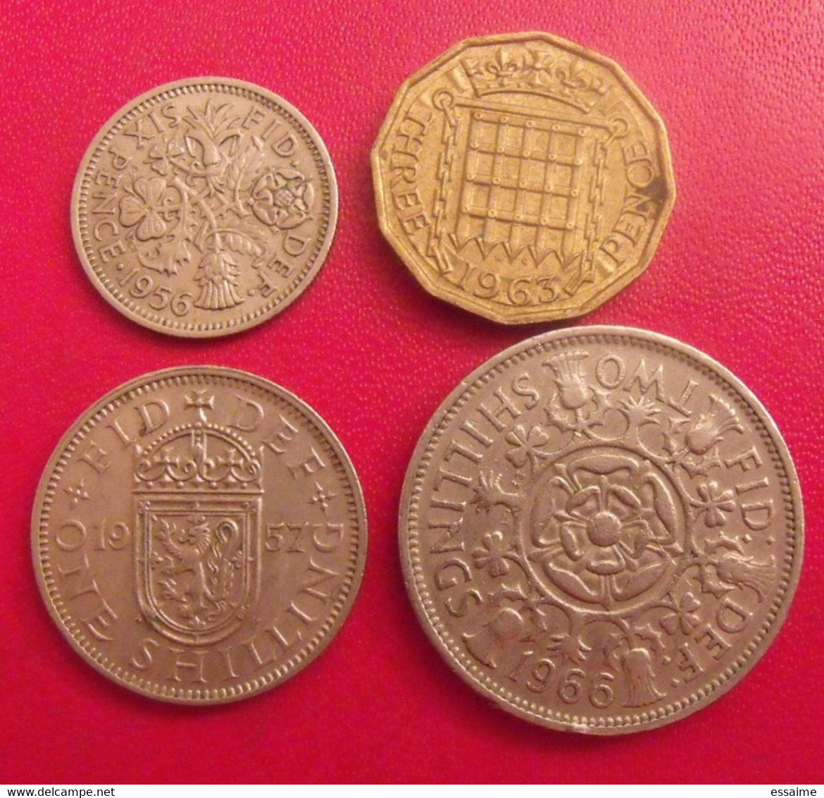 Grande-Bretagne. Lot De 4 Pièces : 3, 6 Pence. 1, 2 Shilling. 1956/1966 - Other & Unclassified