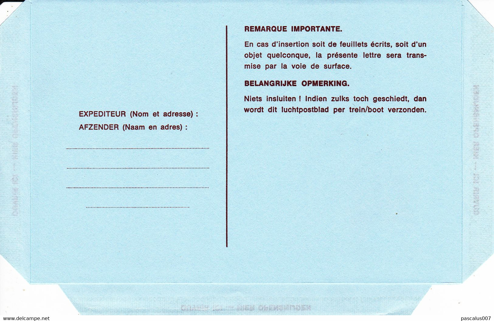 B01-309 P147-019I - Entier Postal - Aérogramme N°19 I (FN) Belgica 1982 - 17 F - Représentation Du Cob 2074 - Estafette - Luchtpostbladen