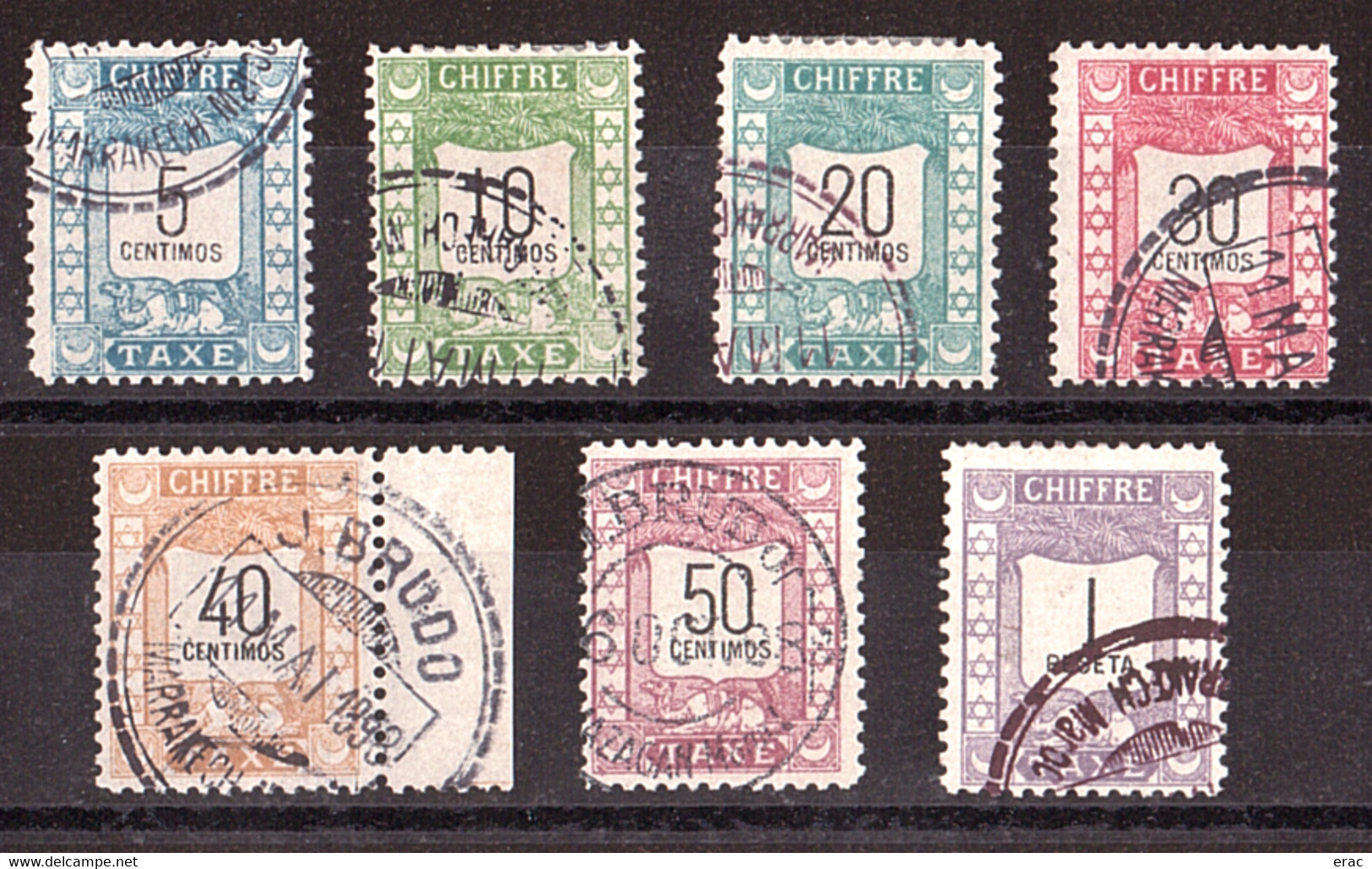 Maroc - 1899 - Poste Locale Mazagan à Marrakech - Timbres-Taxe N° 69 à 75 Oblitérés - Poste Locali