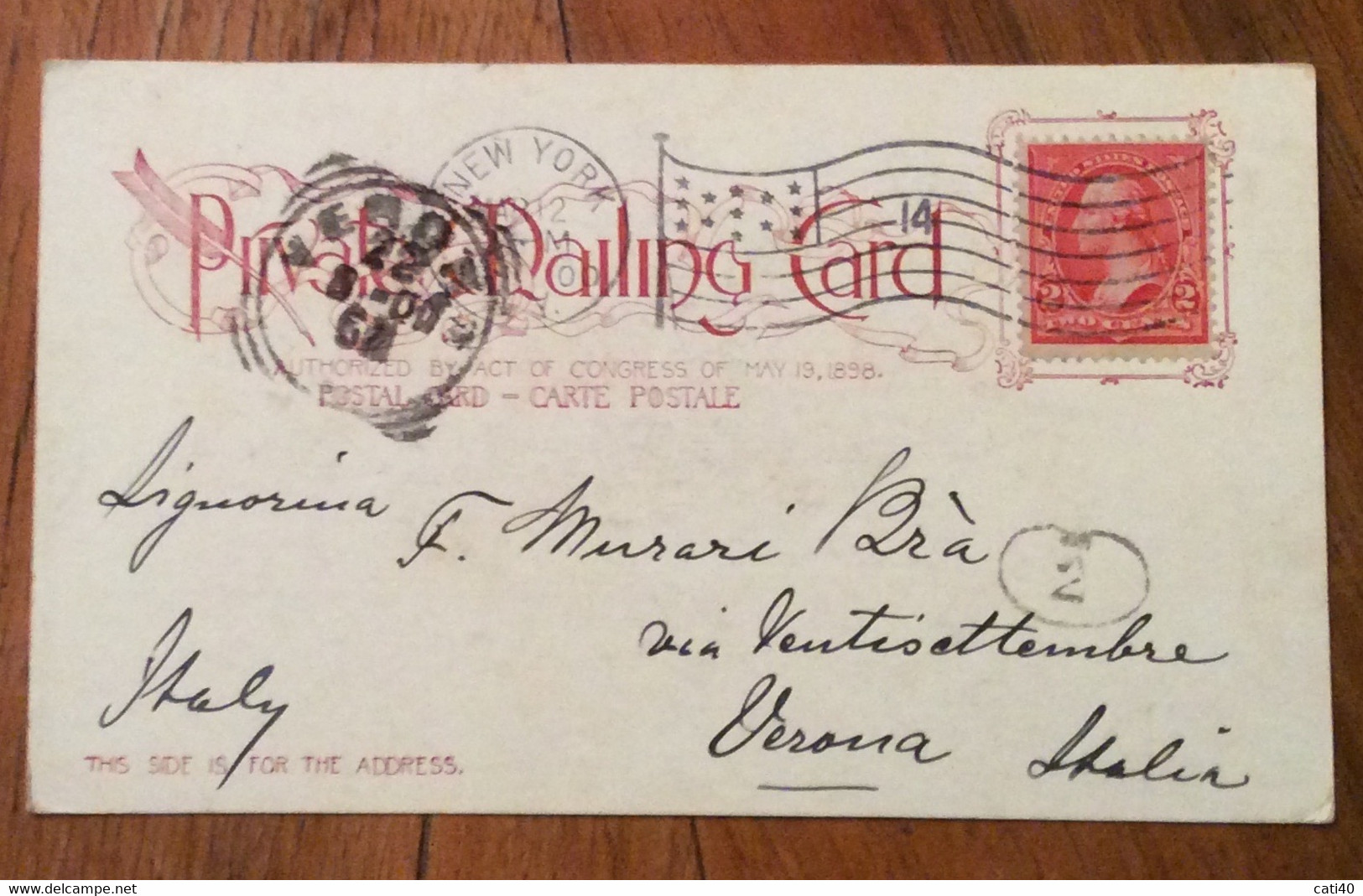 USA -  PRIVATE MAILING CARD - PARK ROW   NEW YORK   - POST CARD FROM NEV YORK 12 MAR 1900 TO VERONA  ITALY - Springfield – Missouri