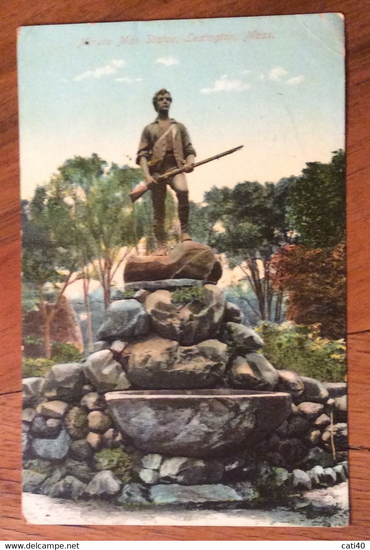 USA - MINUTE MAN  STATUE , LEXINGTON ,MASS.  - POST CARD FROM LAWRENCE19 APR 1909 - Fall River