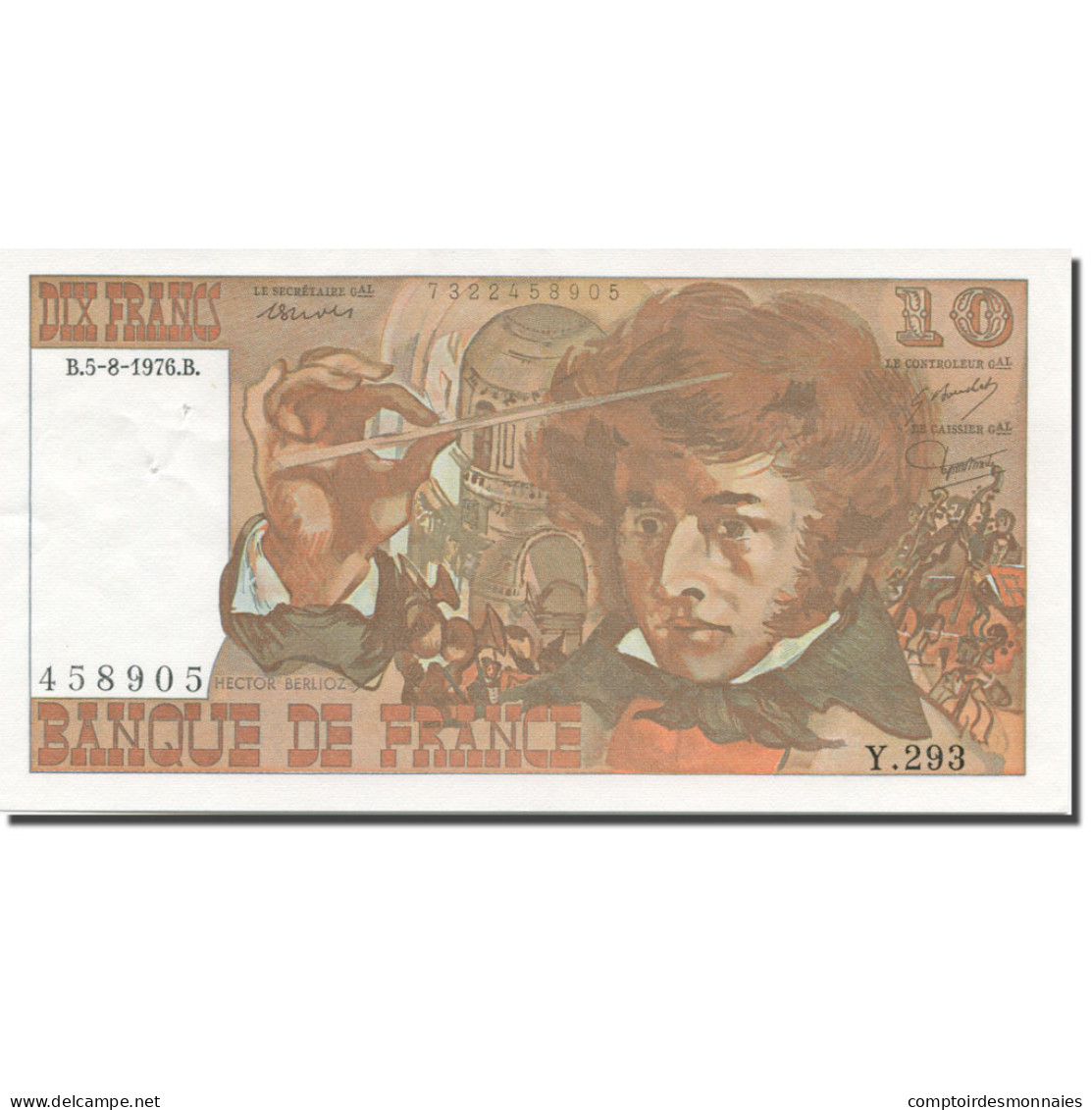 France, 10 Francs, Berlioz, 1976, 1976-08-05, SPL, Fayette:63.20, KM:150c - 10 F 1972-1978 ''Berlioz''