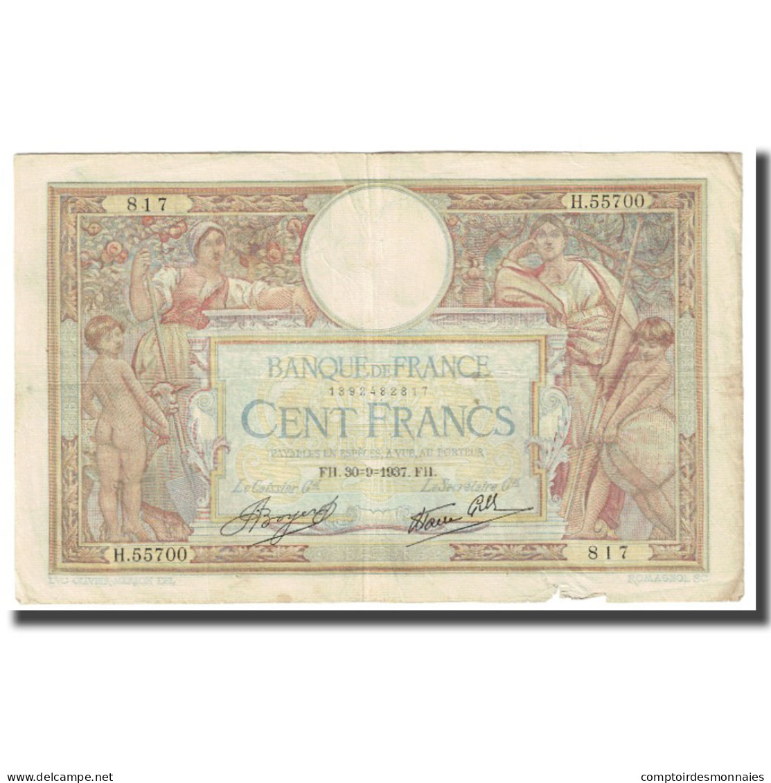 France, 100 Francs, 1937, P. Rousseau And R. Favre-Gilly, 1937-09-30, TB+ - 100 F 1908-1939 ''Luc Olivier Merson''