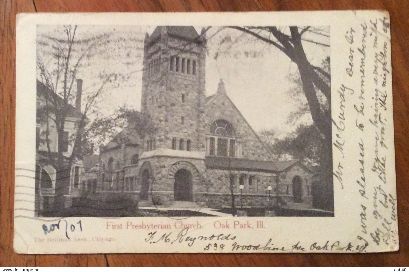 USA - FIRST  PRESBYTERIAN CHURCH  OAK PARK  - VINTAGE POST CARD NOV 5 1907 - Fall River