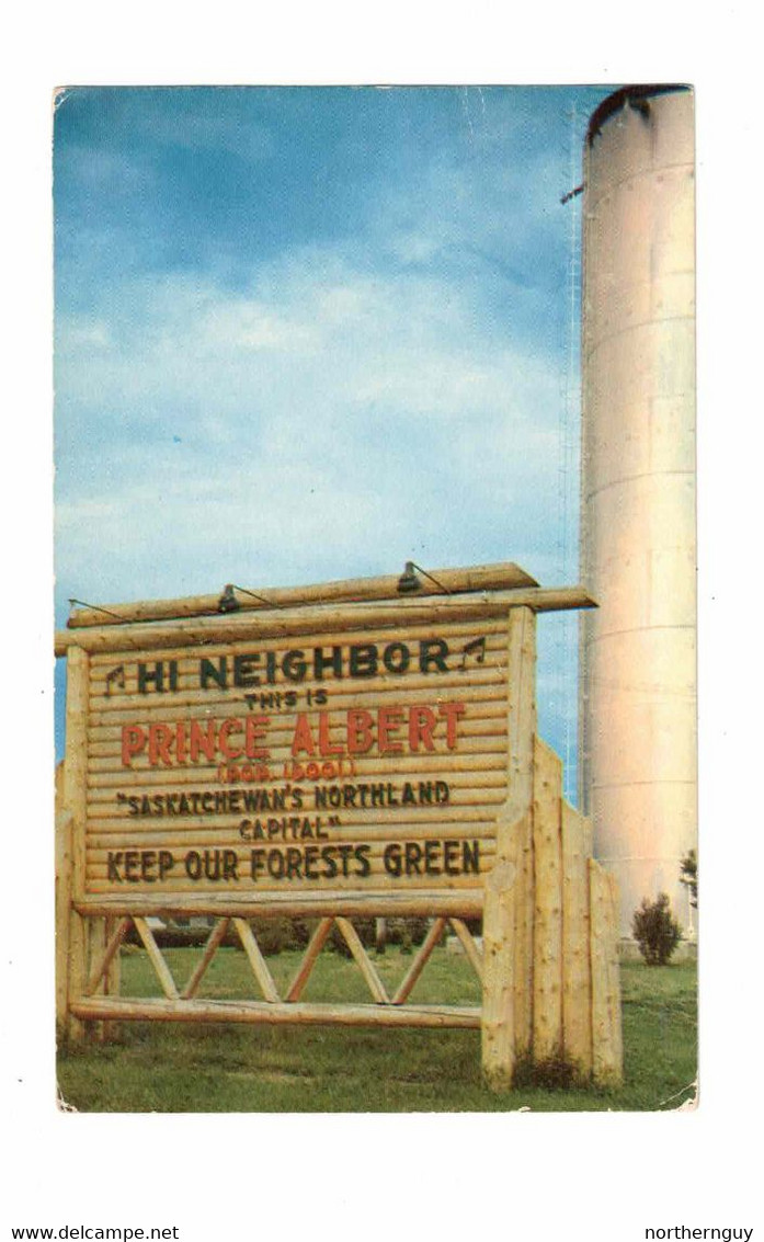 PRINCE ALBERT, Saskatchewan, Canada, Sign "Hi Neighbor", Old Chrome  Postcard - Sonstige & Ohne Zuordnung