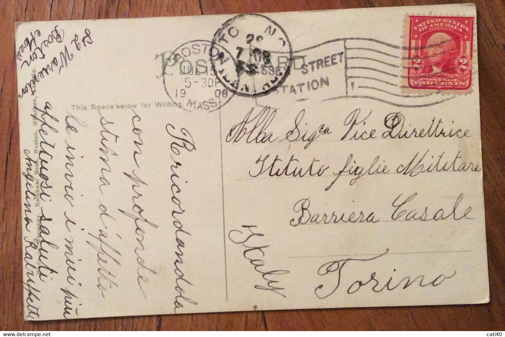 USA -  ROBERT GOULD SHAW MONUMENT BOSTON - VINTAGE POST CARD TO TORINO ITALY 15 JUL  1908 - Fall River